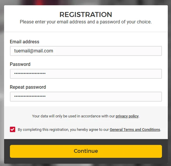 Pantalla de Registro